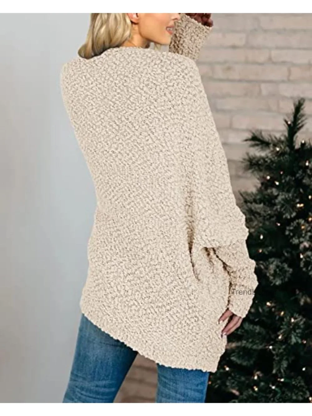 Oversized Chunky Popcorn Knit Cardigan Cozy Batwing Long Sleeve Open Front